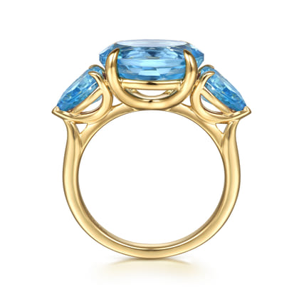 14K Yellow Gold Blue Topaz Signet Ring