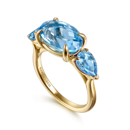 14K Yellow Gold Blue Topaz Signet Ring