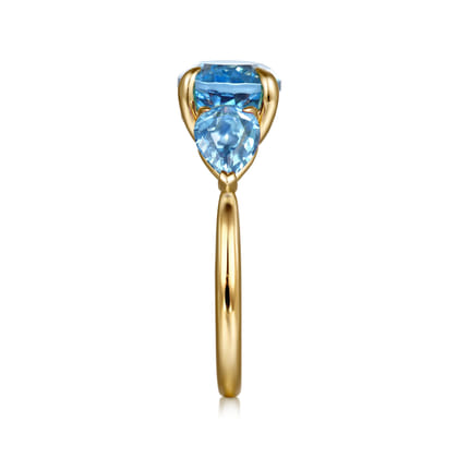 14K Yellow Gold Blue Topaz Signet Ring