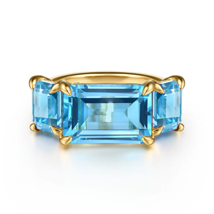 14K Yellow Gold Blue Topaz Signet Ring
