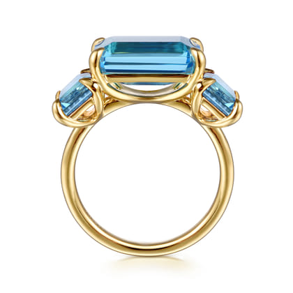 14K Yellow Gold Blue Topaz Signet Ring