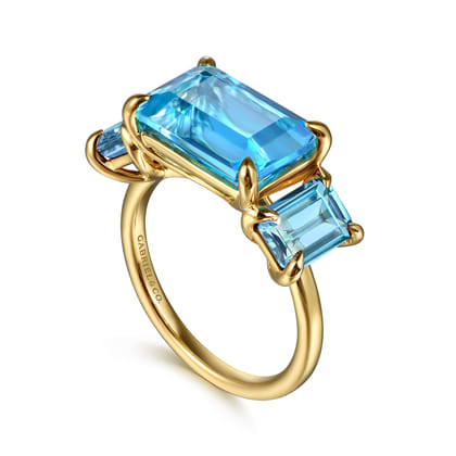 14K Yellow Gold Blue Topaz Signet Ring