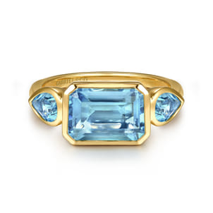 14K Yellow Gold Blue Topaz Signet Ring