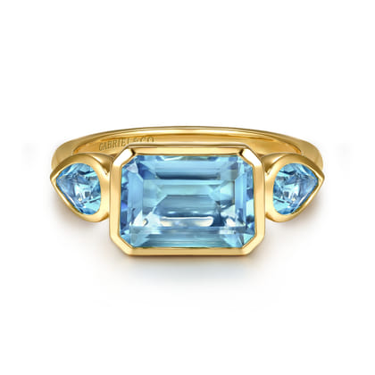 14K Yellow Gold Blue Topaz Signet Ring