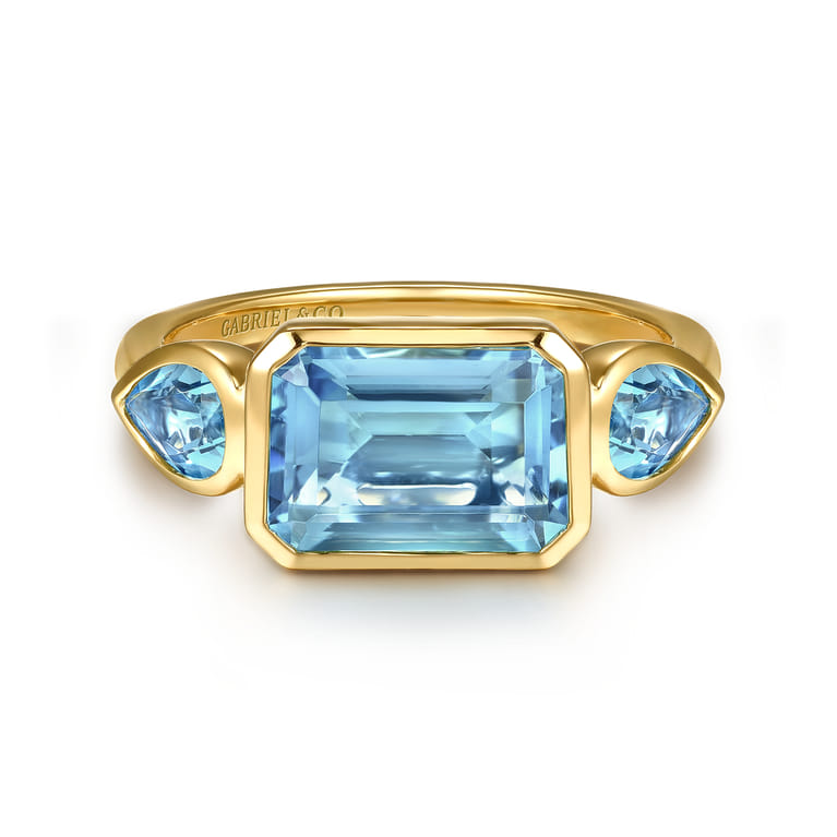 14K Yellow Gold Blue Topaz Signet Ring - Shot 1