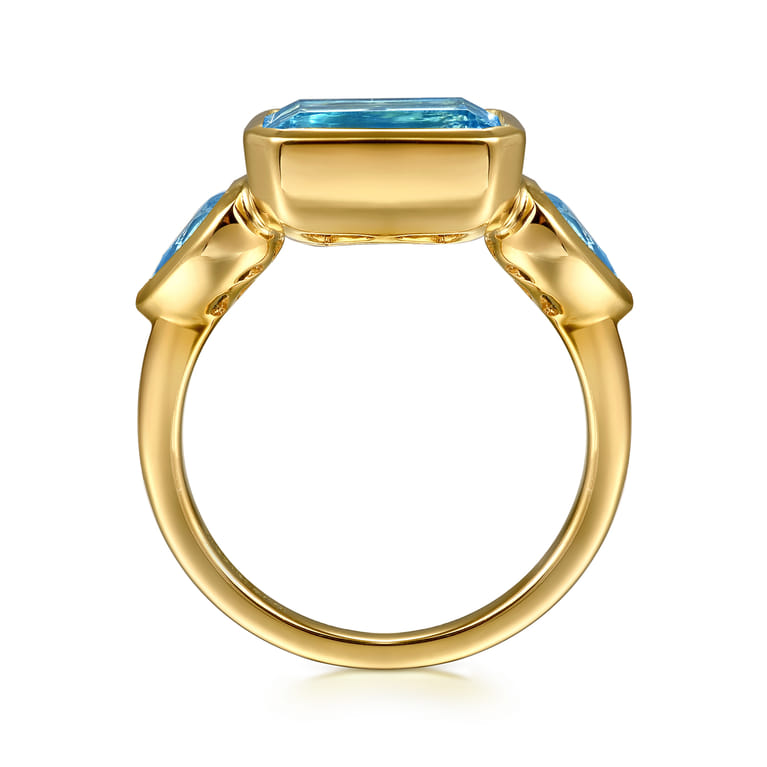 14K Yellow Gold Blue Topaz Signet Ring - Shot 2