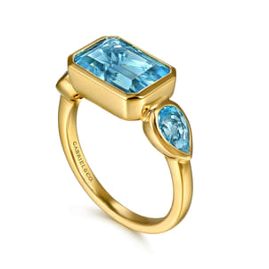 14K Yellow Gold Blue Topaz Signet Ring