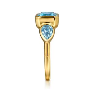 14K Yellow Gold Blue Topaz Signet Ring