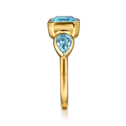 14K Yellow Gold Blue Topaz Signet Ring