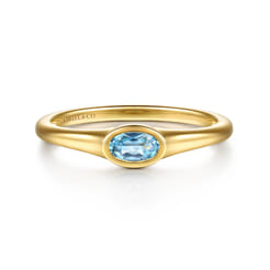 14K Yellow Gold Blue Topaz Signet Ring