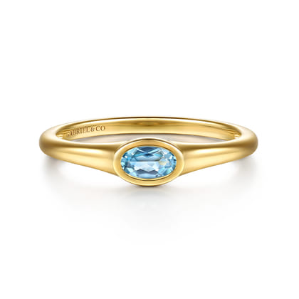 14K Yellow Gold Blue Topaz Signet Ring