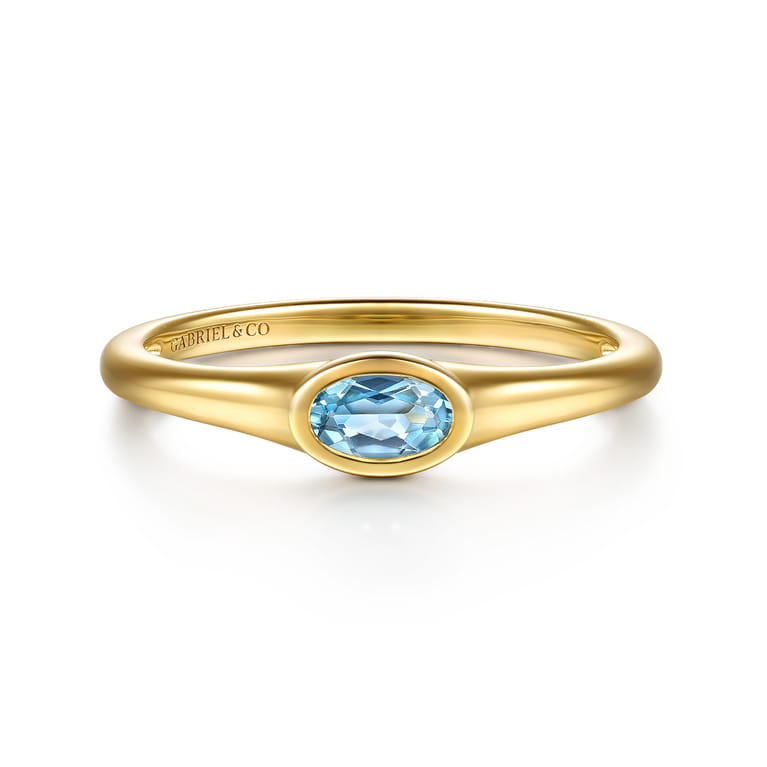 14K Yellow Gold Blue Topaz Signet Ring - Shot 1