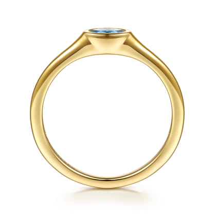 14K Yellow Gold Blue Topaz Signet Ring