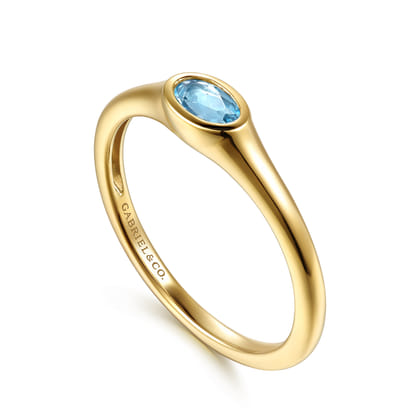 14K Yellow Gold Blue Topaz Signet Ring