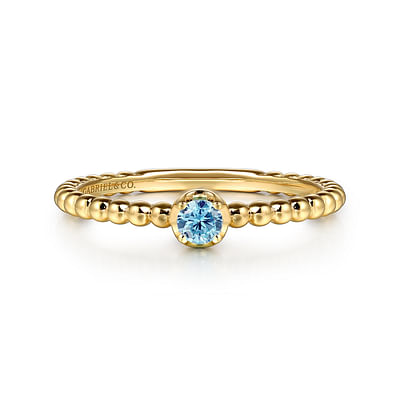 14K Yellow Gold Blue Topaz Stackable Ring