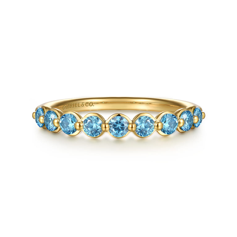 14K Yellow Gold Blue Topaz Stackable Ring - Shot 1