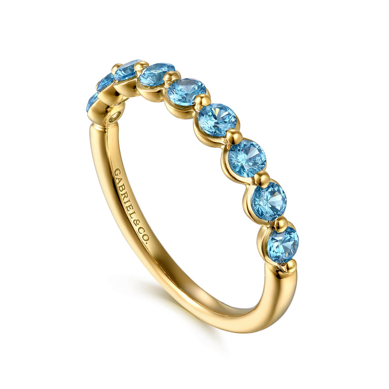 14K Yellow Gold Blue Topaz Stackable Ring - Shot 3