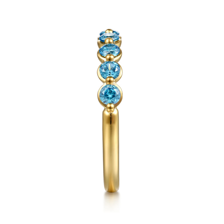 14K Yellow Gold Blue Topaz Stackable Ring - Shot 4