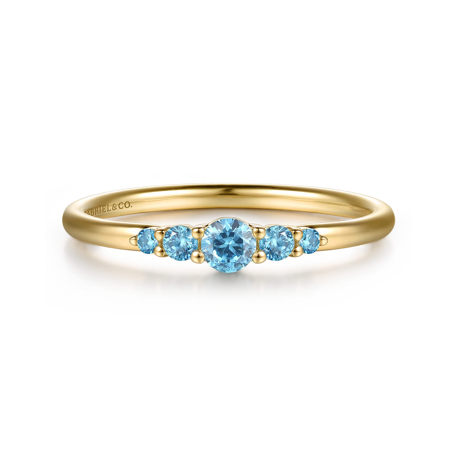 14K Yellow Gold Blue Topaz Stackable Ring - Shot 1