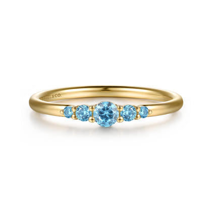 14K Yellow Gold Blue Topaz Stackable Ring