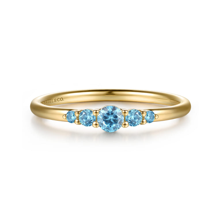 14K Yellow Gold Blue Topaz Stackable Ring - Shot 1