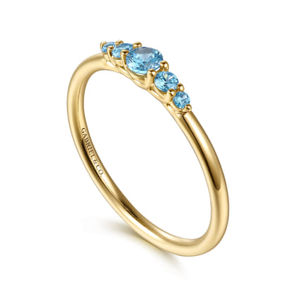 14K Yellow Gold Blue Topaz Stackable Ring