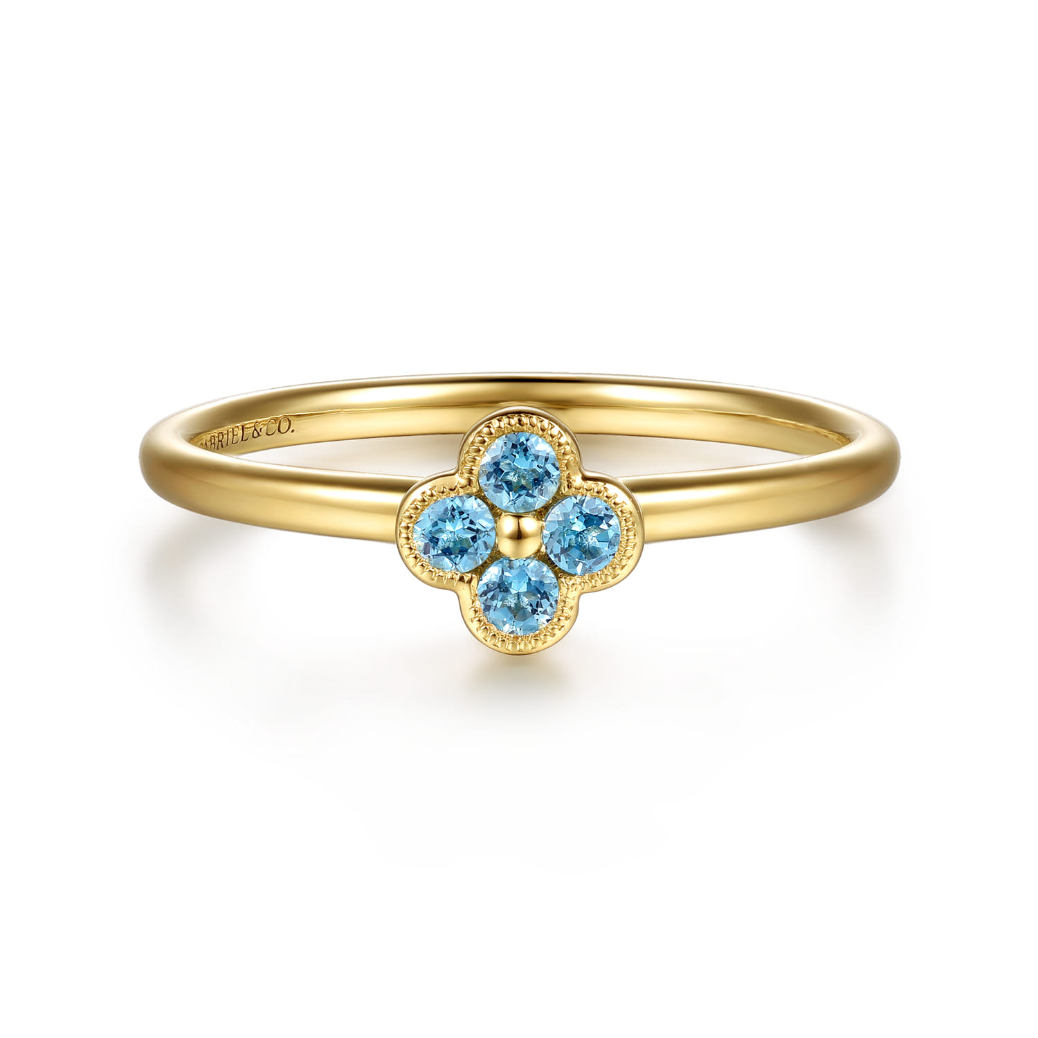 14K Yellow Gold Blue Topaz Stackable Ring - Shot 1