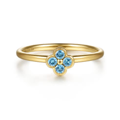 14K Yellow Gold Blue Topaz Stackable Ring