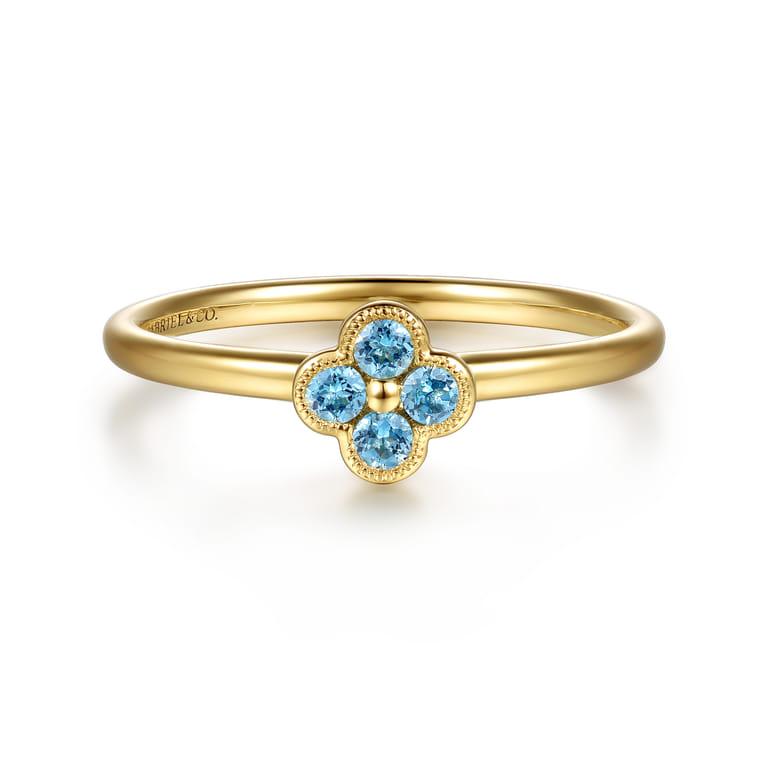 14K Yellow Gold Blue Topaz Stackable Ring - Shot 1