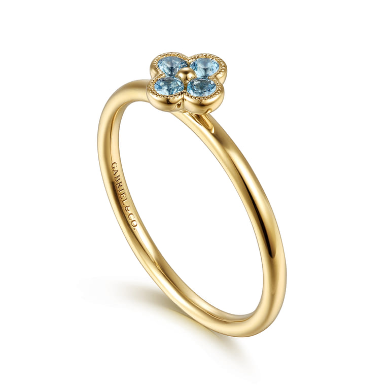 14K Yellow Gold Blue Topaz Stackable Ring - Shot 3