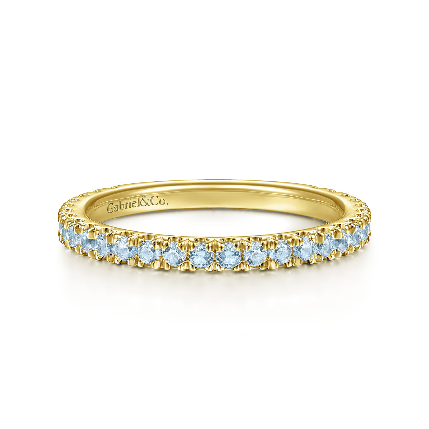 14K Yellow Gold Blue Topaz Stacklable Ring - Shot 1