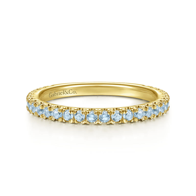 14K Yellow Gold Blue Topaz Stacklable Ring - Shot 1