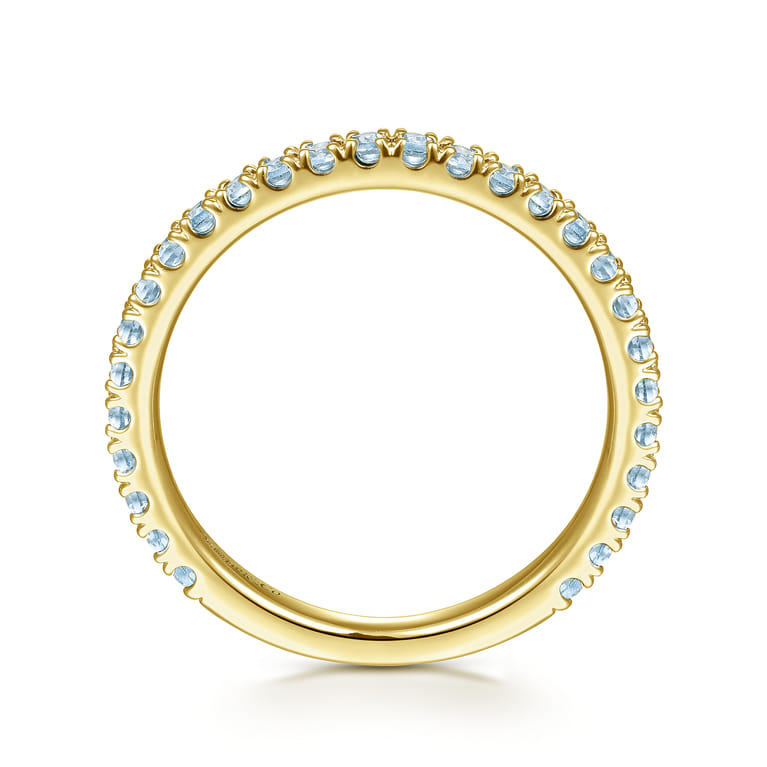 14K Yellow Gold Blue Topaz Stacklable Ring - Shot 2