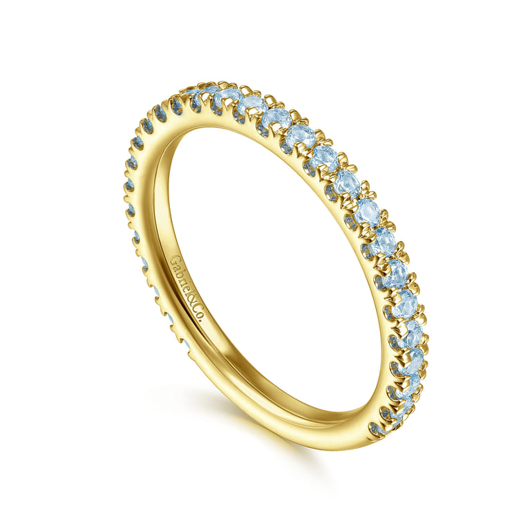 14K Yellow Gold Blue Topaz Stacklable Ring - Shot 3
