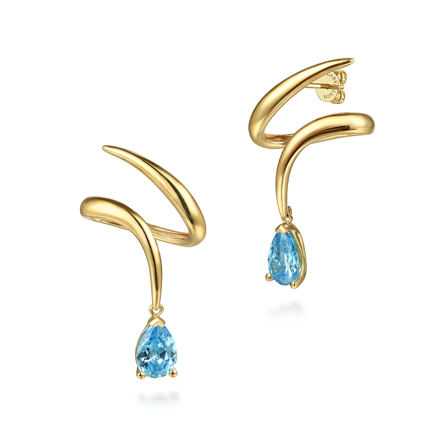 14K Yellow Gold Blue Topaz Stud Drop Earrings - Shot 1