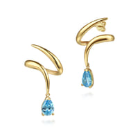 14K Yellow Gold Blue Topaz Stud Drop Earrings