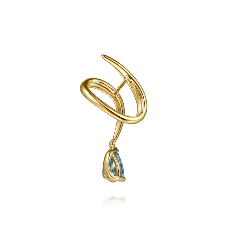 14K Yellow Gold Blue Topaz Stud Drop Earrings - Shot 3