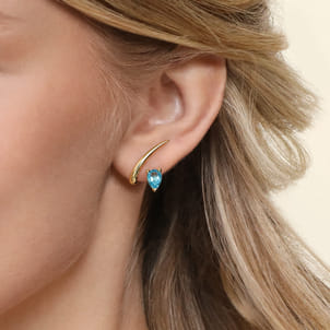 14K Yellow Gold Blue Topaz Stud Earrings