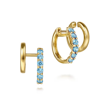 14K Yellow Gold Blue Topaz Stuggies Earrings