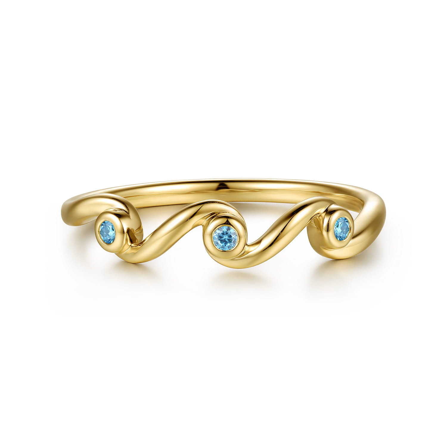 14K Yellow Gold Blue Topaz Twist Stackable Ring - Shot 1