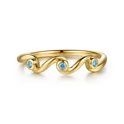 14K Yellow Gold Blue Topaz Twist Stackable Ring