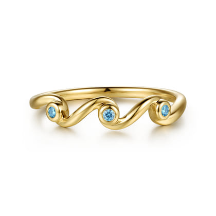 14K Yellow Gold Blue Topaz Twist Stackable Ring