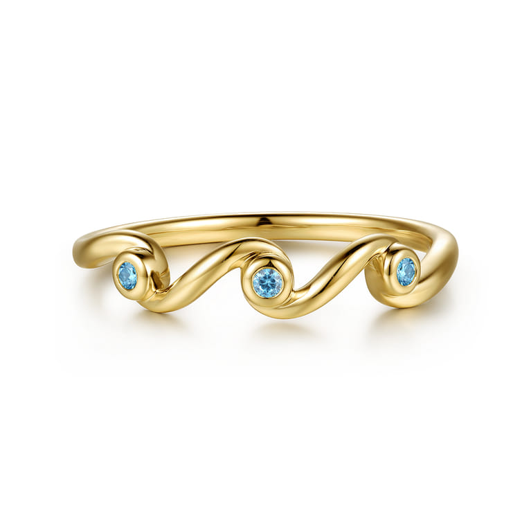 14K Yellow Gold Blue Topaz Twist Stackable Ring - Shot 1
