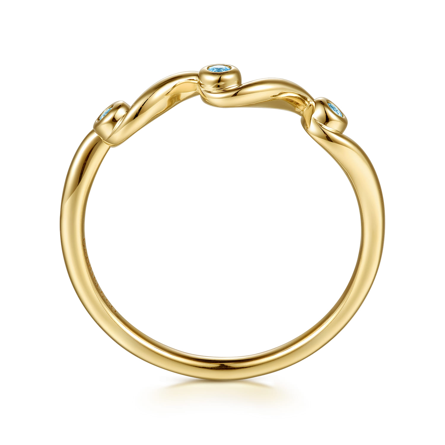 14K Yellow Gold Blue Topaz Twist Stackable Ring - Shot 2