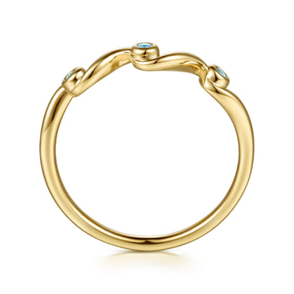 14K Yellow Gold Blue Topaz Twist Stackable Ring