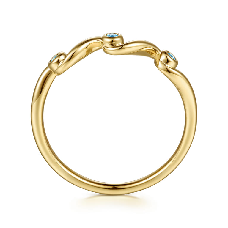 14K Yellow Gold Blue Topaz Twist Stackable Ring - Shot 2