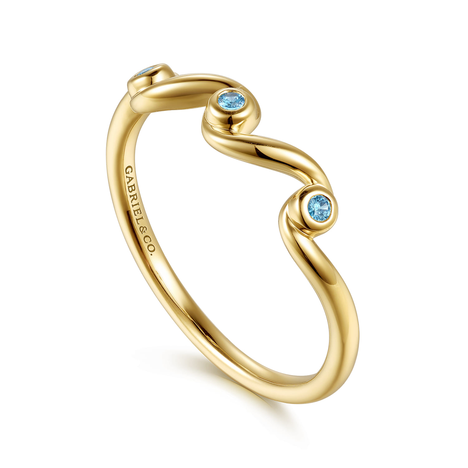 14K Yellow Gold Blue Topaz Twist Stackable Ring - Shot 3