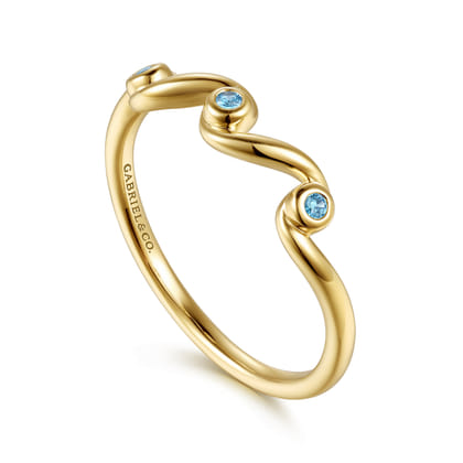 14K Yellow Gold Blue Topaz Twist Stackable Ring