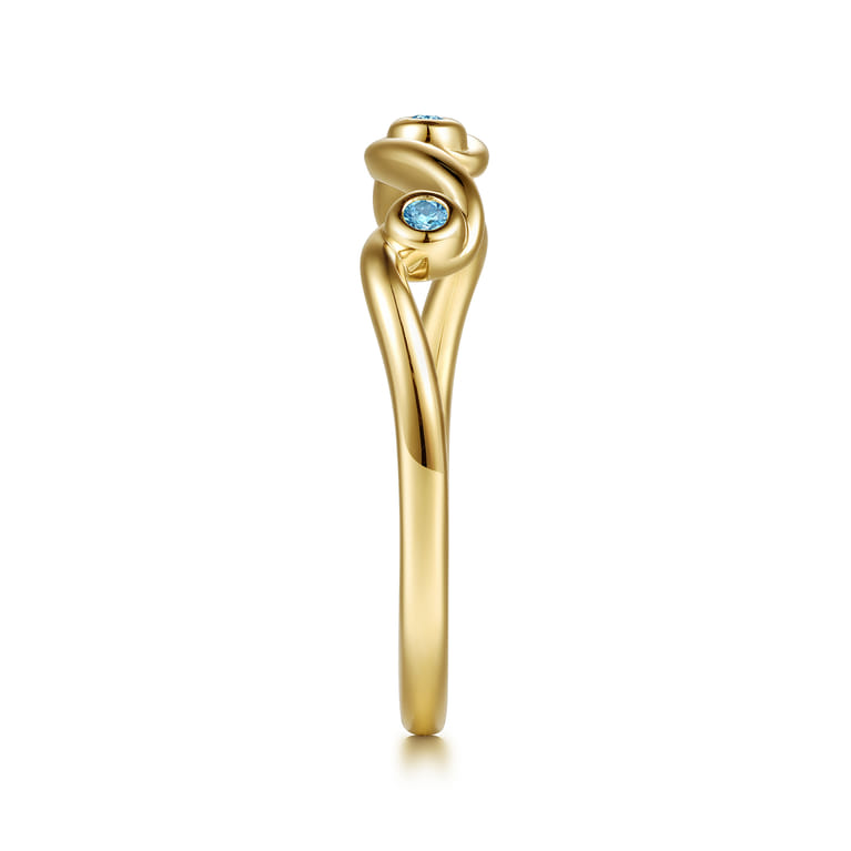14K Yellow Gold Blue Topaz Twist Stackable Ring - Shot 4