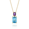 14K Yellow Gold Blue Topaz and Amethyst Pendant Necklace